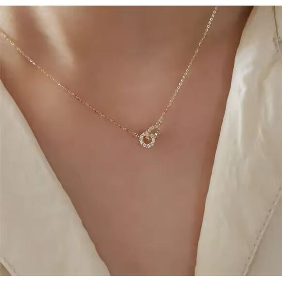 Pavé Crystal Geometry 18k Necklace –over 925 Sterling Silver, EWomen's Pendant - Picture 4 of 5